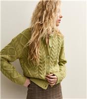 Women's Green Cable Knit Cardigan New Look