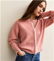 Women's Pink Lace Trim Crew Neck Cardigan New Look