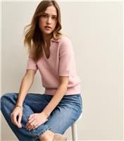 Women's Light Pink Open Collar Knit Top New Look