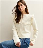 Women's Cream Floral Yoke Cardigan New Look