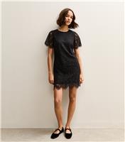 Women's Black Lace T Shirt Mini Dress New Look
