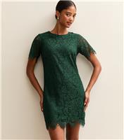 Women's Dark Green Lace T Shirt Mini Dress New Look