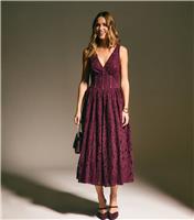 Women's Dark Burgundy Lace Corset Midi Dress New Look