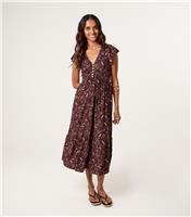 Women's Brown V-Neck Button Front Dress Blue Vanilla New Look