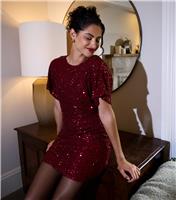 Women's Red Sequinned Satin Bow Mini Dress Blue Vanilla New Look