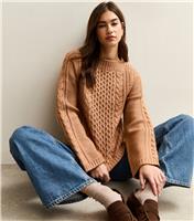 Women's Camel Cable Knit Wide Sleeve Jumper New Look