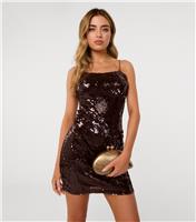 Women's Dark Brown Sequinned Mini Dress Pink Vanilla New Look