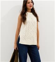 Women's Cream Cable Knit Longline Tabard New Look