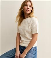 Women's Cream Lace Midweight Knit Top New Look