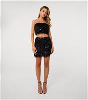 Women's Black Feather Sequin Skirt Pink Vanilla New Look