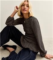 Women's Brown Textured Jersey Checked Shirred Top New Look