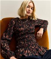 Women's Brown Animal Print Textured Jersey Shirred Top New Look