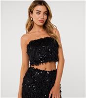 Women's Black Feather Sequin Bandeau Top Pink Vanilla New Look