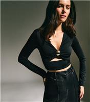 Women's Black Ring Detail Cut Out Long Sleeve Top New Look