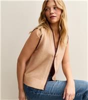 Women's Camel Blanket Stitch Knit Waistcoat New Look