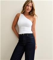 Women's White One Shoulder Ruched Waist Top New Look