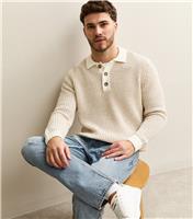 Men's Cream Regular Knit Polo Jumper Only and Sons New Look
