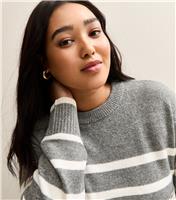 Women's Plus Size Grey Striped Jumper Curves New Look