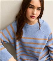 Women's Light Blue Striped Raglan Sleeves Oversized Jumper New Look