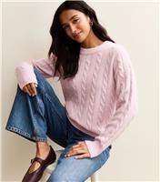 Women's Petite Lilac Cable Knit Jumper New Look