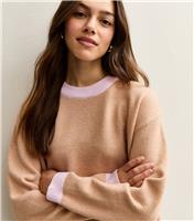 Women's Petite Camel Contrast Rib Jumper New Look