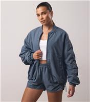Women's Blue Ruched Bomber Jacket Gym King New Look