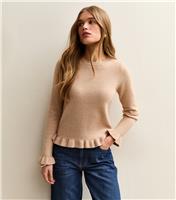 Women's Camel Frill Trim Crew Neck Jumper New Look