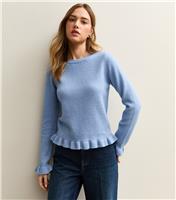 Women's Blue Frill Trim Crew Neck Jumper New Look