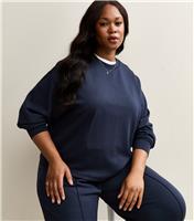 Women's Plus Size Navy Premium Jersey Crew Neck Sweatshirt Curves New Look