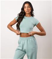 Women's Light Green 365 Cropped Jersey T-Shirt Gym King New Look