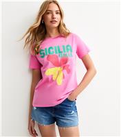 Women's Bright Pink Sicilia Floral Print T-Shirt New Look