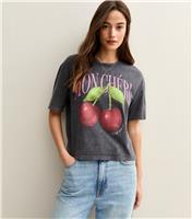 Women's Dark Grey Mon Cheri Print Boxy T-Shirt New Look