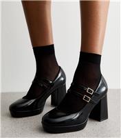Women's Black Mary Jane Platform Heels Vegan New Look