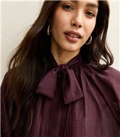 Women's Burgundy Gathered Pussybow Neck Blouse New Look