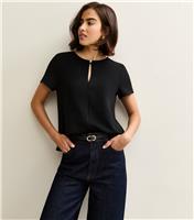 Women's Black Keyhole Front Short Sleeve Top New Look