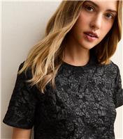 Women's Black Floral Jacquard Short Sleeve Top New Look
