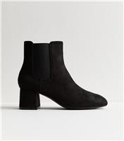 Women's Black Faux Suede Heeled Chelsea Boots Vegan New Look
