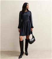 Women's Black Long Sleeve Skater Skirt Mini Dress New Look