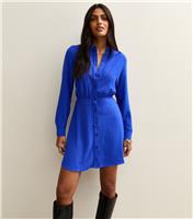 Women's Bright Blue Collared Mini Skater Dress New Look