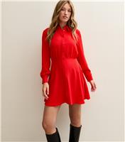 Women's Red Collared Mini Skater Dress New Look