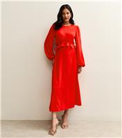 Women's Red Ruffle Trim Long Sleeve Midi Dress New Look