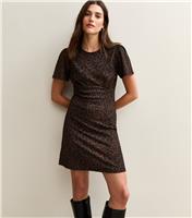 Women's Brown Crinkled Jersey Animal Print Mini Dress New Look