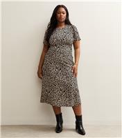 Women's Plus Size Brown Animal Print Short Sleeve Midi Dress Curves New Look