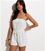 Women's White Bandeau Jersey Broderie Beach Playsuit New Look