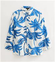 Women's Blue Oversized Palm Tree Print Shirt New Look