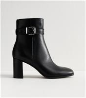 Women's Black Leather Buckled Ankle Boots New Look
