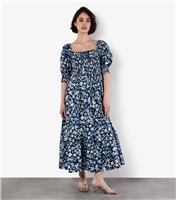 Women's Blue Puff Sleeve Milkmaid Dress Apricot New Look