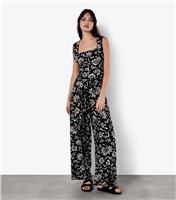 Women's Black Tropical Print Trousers Apricot New Look