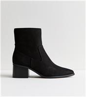 Women's Black Faux Suede Block Heel Ankle Boots Vegan New Look