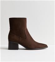 Women's Brown Faux Suede Block Heel Ankle Boots Vegan New Look